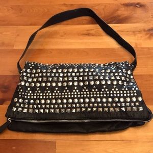 Black silver studded boho shoulder bag
